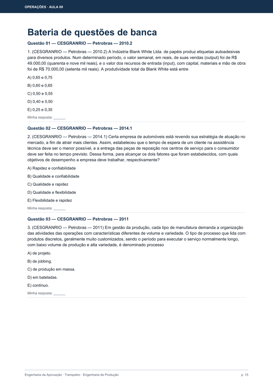 Questões da banca — Engenharia de Produção